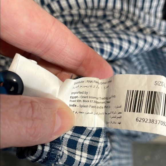 Splash - White and Navy Blue Gingham Long Sleeve Shirt Dress - Picture 9 of 10